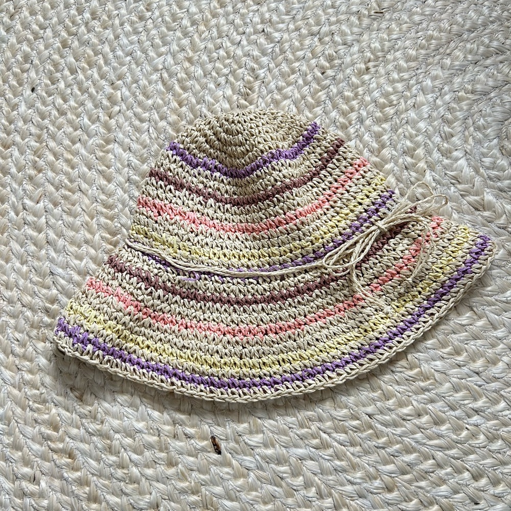 Bucket Hat cotton on crochet pastel rainbow striped straw style floppy hat